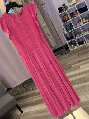 Pink Tiered Maxi Dress - Women's Flowing Summer Dress